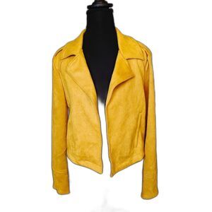 Trendy Chic Mustard Cropped Suede Moto Jacket By Philosophy Republic Size Small